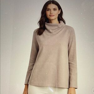 Eileen Fisher Taupe Cream Funnel Neck Ponte Knit Top Size Medium